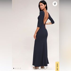 Lulu's Kymber Navy Blue Backless Maxi Dress NWT Size Medium